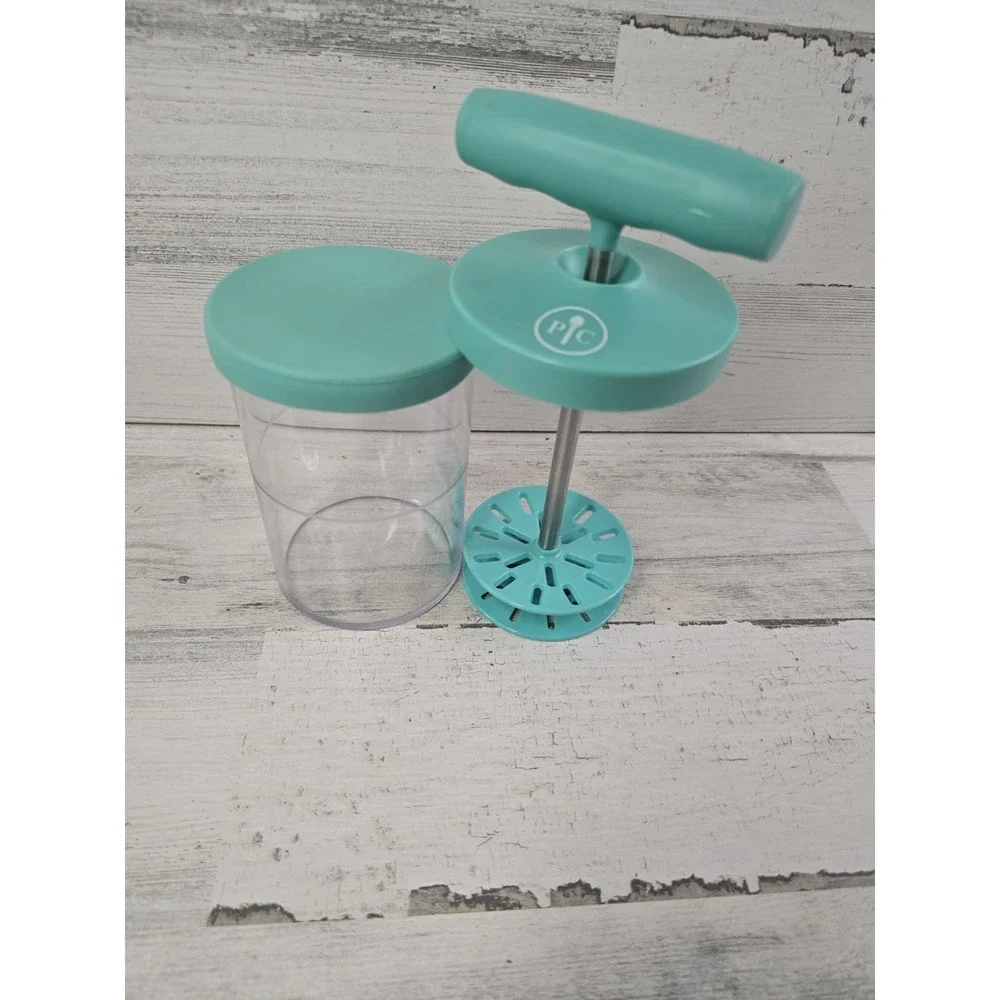 Pampered Chef Milk Frother 2610 Teal Turquoise Manual Coffee Foam Maker Pump